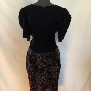 Vintage Scott McClintock Maroon Dress with Puff Sleeves and Sparkly Skirt